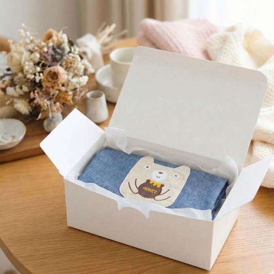 Bear apron gift set with printed message card, gift-ready kitchen apron