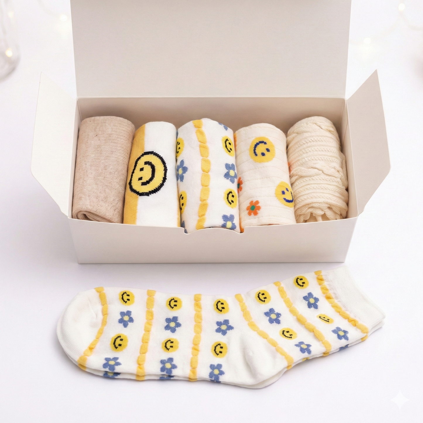 Yellow Pattern Socks Gift Set – Simple Birthday Gift